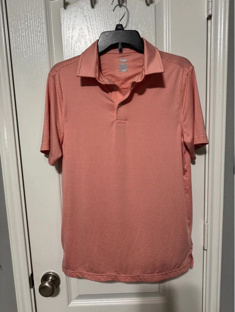 Men's Coral and White Striped Collar Shirt